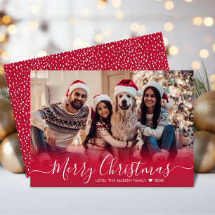 Elegante rode typografie Sneeuwvlok 1 Foto Kerstmi Feestdagenkaart
