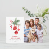 Elegante Rode Versiering Kerst Groet 3 FOTO Feestdagenkaart (Staand voorkant)