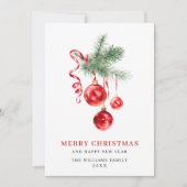 Elegante Rode Versiering Kerst Groet FOTO Feestdagenkaart (Voorkant)