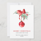 Elegante Rode Versiering Kerst Groet FOTO Feestdagenkaart (Voorkant)