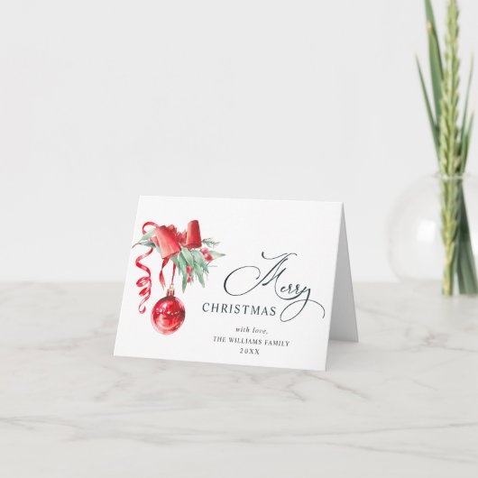 Elegante Rode Versiering Prettig Kerstfeest Groet Feestdagen Kaart (Voorkant)