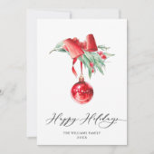 Elegante Rode Versiering Prettig Kerstfeest Groet Feestdagenkaart (Voorkant)