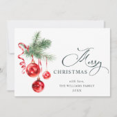 Elegante Rode Versiering Zalig Kerst Groet Feestdagenkaart (Voorkant)