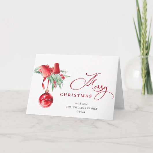 Elegante Rode Versiering Zalig Kerstfeest Groet Feestdagen Kaart (Voorkant)