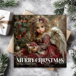 Elegante Rode Victoriaanse Engel Kerstkaart