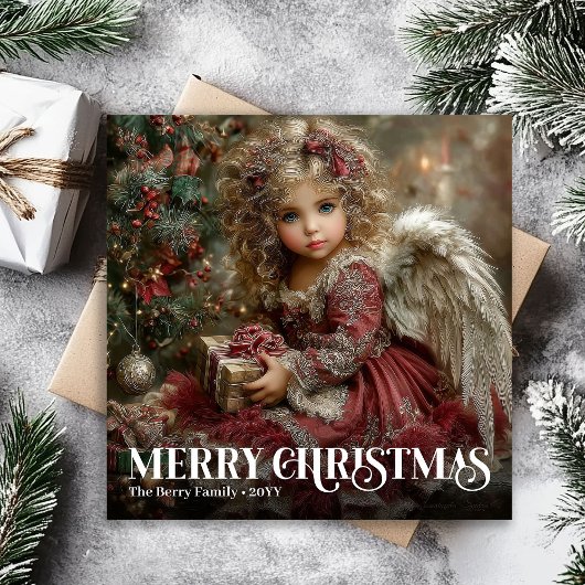 Elegante Rode Victoriaanse Engel Kerstkaart
