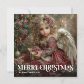 Elegante Rode Victoriaanse Engel Kerstkaart (Voorkant)