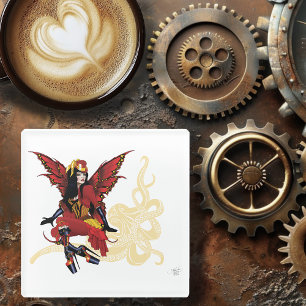 Elegante Rode Victoriaanse Steampunk Fee Octopus Glazen Onderzetter