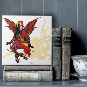 Elegante Rode Victoriaanse Steampunk Fee Octopus Tegeltje