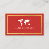 elegante rode visitekaartje met wereldkaart (Voorkant)