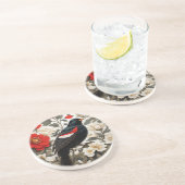 Elegante Rode Vleugelspreeuw Rood en Crème Bloemmo Zandsteen Onderzetter (Zijkant)