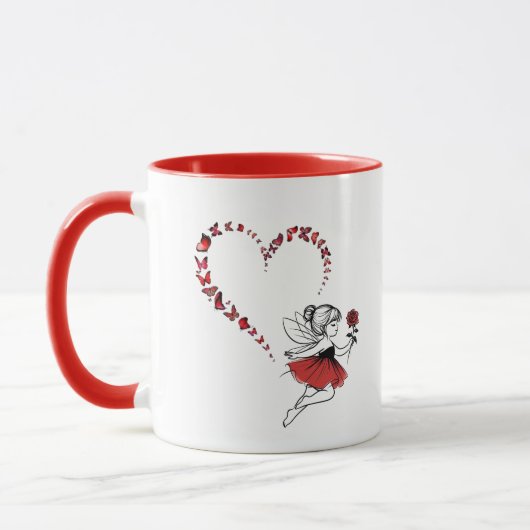 Elegante Rode Vlinder Hartfee Tweetonige Mok (Links)