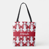 Elegante rode vlinder patroonnaam tote bag (Achterkant)