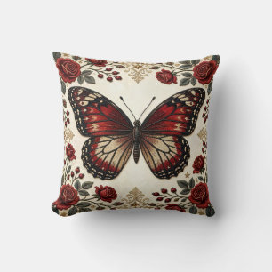 Elegante Rode Vlinder Roos Vintage Patroon Ontwerp Kussen