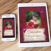 Elegante rode vlinderrand Quinceanera Kaart