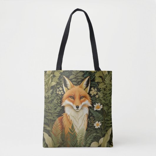 Elegante Rode Vos En Groene Bladeren Tote Bag (Voorkant)