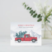 Elegante rode vrachtwagen moderne kerst feestdagenkaart (Staand voorkant)