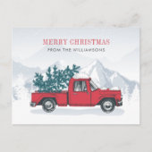 Elegante rode vrachtwagen moderne kerst feestdagenkaart (Voorkant)