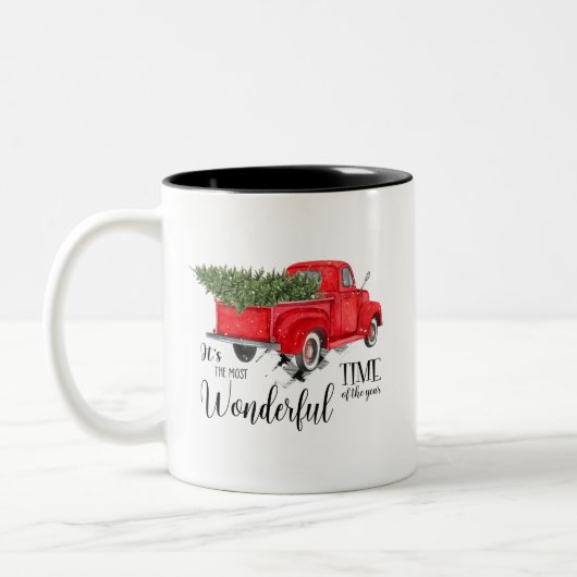 Elegante rode vrachtwagen script kerstboom tweekleurige koffiemok (Links)