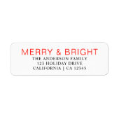 Elegante rode vrolijke heldere kerst retour adres etiket (Voorkant)