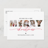 Elegante rode vrolijke kerst foto collage feestdagenkaart (Voorkant / Achterkant)