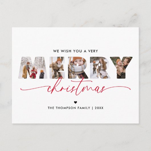 Elegante rode vrolijke kerst foto collage feestdagenkaart (Voorkant)