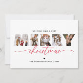 Elegante rode vrolijke kerst foto collage feestdagenkaart (Voorkant)