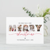 Elegante rode vrolijke kerst foto collage feestdagenkaart (Staand voorkant)