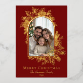 Elegante rode vrolijke kerst foto folie feestdagenkaart (Voorkant)
