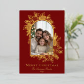Elegante rode vrolijke kerst foto folie feestdagenkaart (Staand Voorkant)