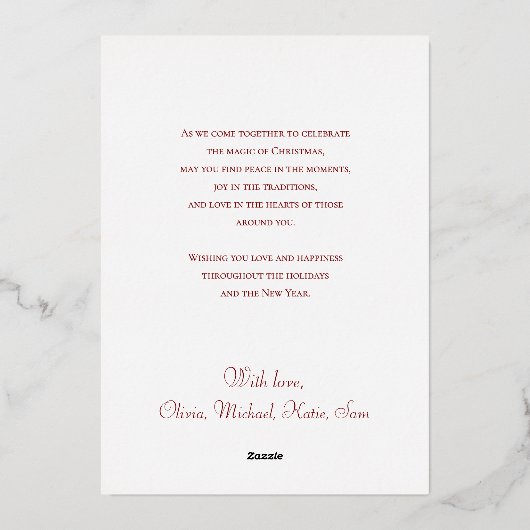 Elegante rode vrolijke kerst foto folie feestdagenkaart (Achterkant)