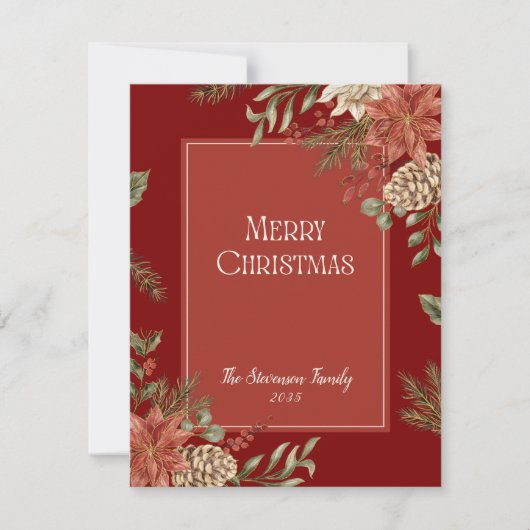 Elegante rode vrolijke kerstpoinsettia feestdagenkaart (Voorkant)