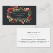 Elegante rode Waterverf Bloembloei Greenery Visitekaartje (Voorkant / Achterkant)