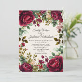 Elegante Rode Waterverf Bloemen Gouden Glitter Huw Kaart (Staand voorkant)