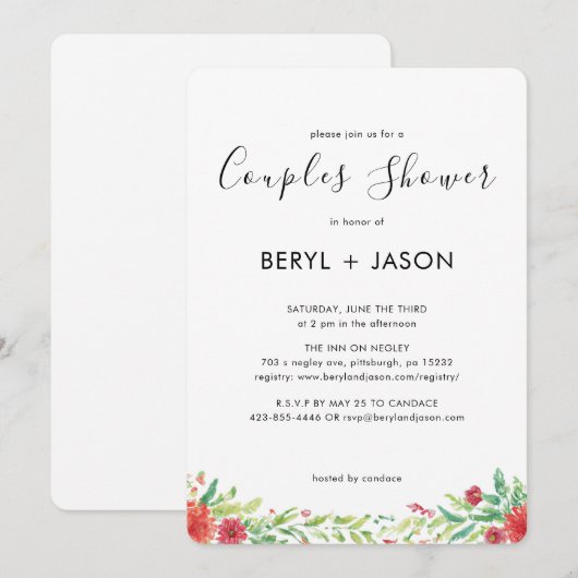 Elegante Rode Waterverf Bloemenkraam voor koppels Kaart (Voorkant / Achterkant)