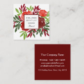 Elegante Rode Waterverf Bloemist Vierkante Visitekaartje (Voorkant / Achterkant)