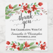 Elegante rode Waterverf bloesems dank u bruiloft Wijn Etiket (Enkel label)