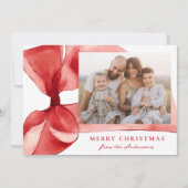 Elegante rode Waterverf boog 2 foto Feestdagenkaart (Voorkant)