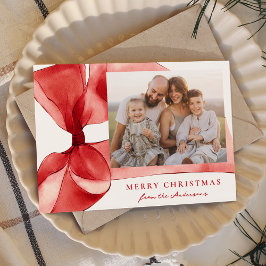 Elegante rode Waterverf boog 2 foto Feestdagenkaart