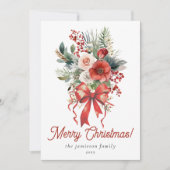 Elegante rode Waterverf boog en boeket kerst Feestdagenkaart (Voorkant)
