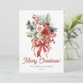 Elegante rode Waterverf boog en boeket kerst Feestdagenkaart (Staand voorkant)