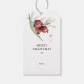 Elegante Rode Waterverf Botanische Bloemen Kerstmi Cadeaulabel (Voorkant)