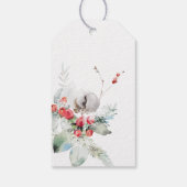Elegante Rode Waterverf Botanische Bloemen Kerstmi Cadeaulabel (Achterkant)