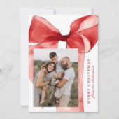 Elegante Rode Waterverf Bow 3 Foto Feestdagenkaart (Voorkant)