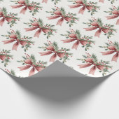 Elegante rode Waterverf Holly Bow Pattern Christma Cadeaupapier (Hoek)