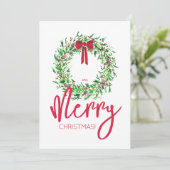 Elegante rode Waterverf kerstkrans één foto Feestdagenkaart (Staand voorkant)
