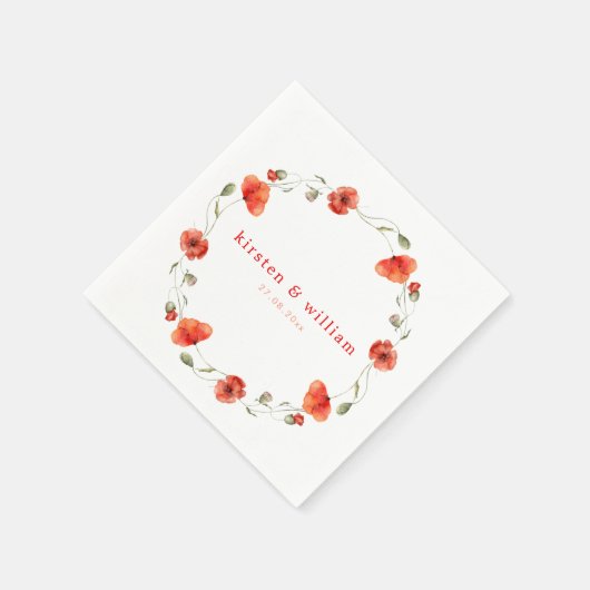 Elegante rode waterverf klaproos bloemenkrans servet (Hoek)