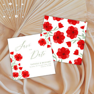 Elegante rode Waterverf Poppy Floral Save Our Date Save The Date