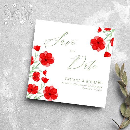 Elegante rode Waterverf Poppy Floral Save Our Date Save The Date