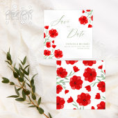 Elegante rode Waterverf Poppy Floral Save Our Date Save The Date
